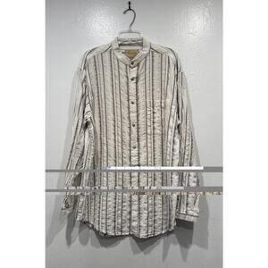 Scully Striped Off White Shirt Band Collar Star Buttons Western